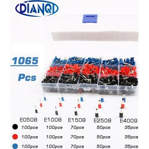 Crimp Connector 1065pcs/set 3 colors 22~12AWG Wire Copper Insulated Cord Pin End Terminal Bootlace cooper Ferrules kit set brass