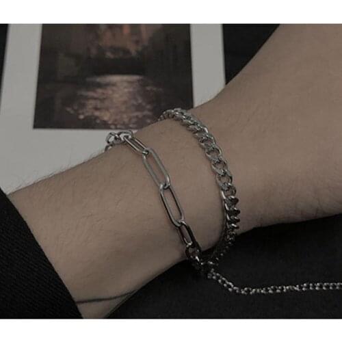 Punk Office Mens Suit Long Cross Chain Titanium Steel Bracelet Curb Cuban Link Chain Black Bracelet Men Women Jewelry Gift 2020