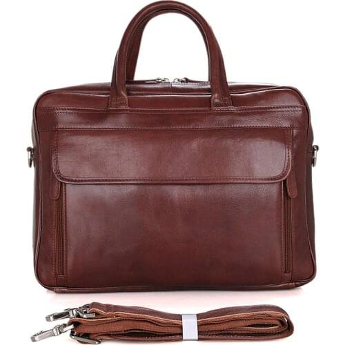 Genuine leather men briefcase fit 15 inch laptop business handbag real cow leather big capacity double layer shoulder bag