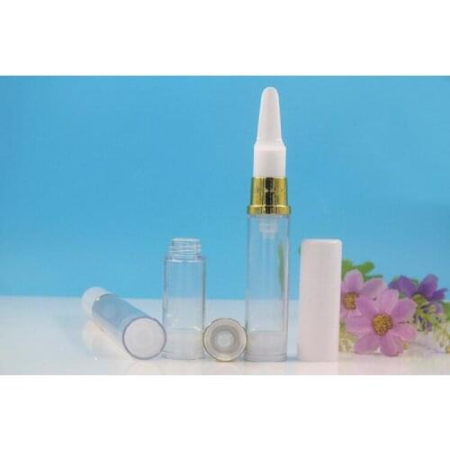 10ML clear Plastic Airless Bottle gold Long Press Pump white lid Lotion/Emulsion/Eye Serum/Essence Skin Care Cosmetic Packing