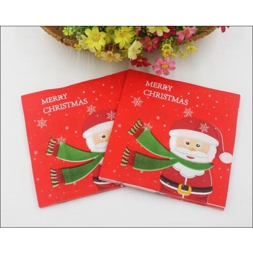 [RainLoong]Red Santa Napkins Merry Christmas Festive & Party Tissue Paper Napkins Decoration Servilleta 33*33cm 1 pack