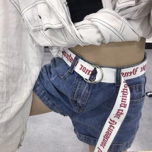 Punk Thai Canvas Belts Women Men Letters Printed Double D Ring Buckle Waist Strap High quality White Black Long Wide Belt 20