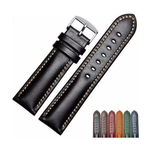 CARLYWET 18 20 22mm Handmade Leather VINTAGE Black Brown Blue Green Wrist Watch Band Strap Belt For CITIZEN Omega Daytona Oyster