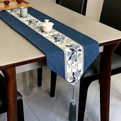 Chinese Style Table Runner Luxury Cotton Linen Jacquard Table Runners Decorative Bed Runner Table Flag Living Room Hotel