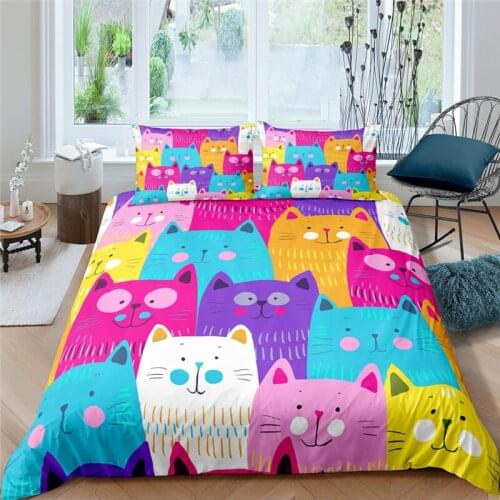Luxury 3D Cartoon Cat Head Print 2/3Pcs Kids Bedding Sets Comfortable Duvet Cover Pillowcase Home Textile Single/Queen/King Size