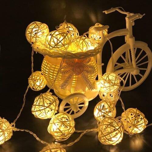 Rattan Ball Light Chain Night Lights Garland LED String Christmas Kids Bedroom Halloween Outdoor Wedding Patio Party Decoration