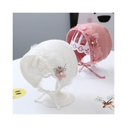 Baby Girl Hats 100% Cotton Solid Color Baby Hats & Caps For 0-24 Months Newborn Babies Knitted Hat With Lace Flowers