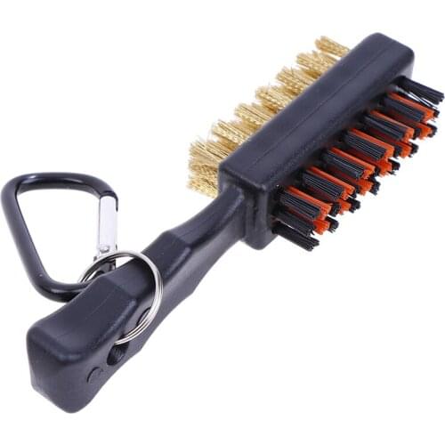 Golf Club Cleaner Brush Nylon Brass Groove Cleaner Dual-Bristle 4.92inch For Outdoor Golf Stuff 1Pc With Carabiner