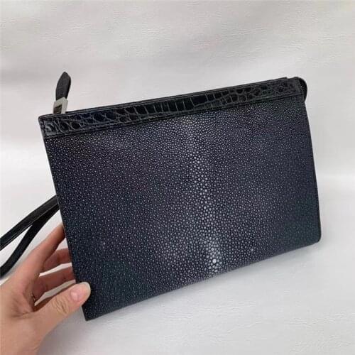 Authentic Sand Stingray Leather Zipper Closure Men Wristlets Bag Genuine Exotic Crocodile Skin Male Large Clutch Card Purse