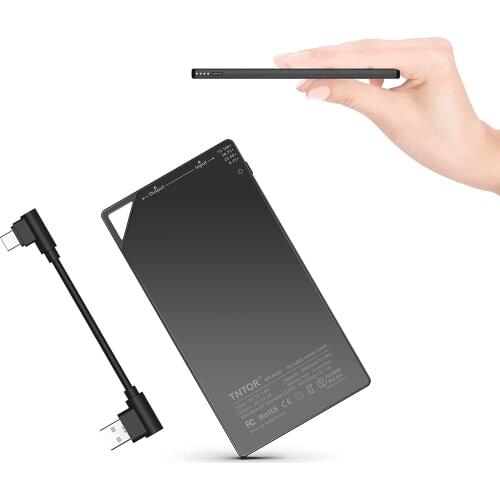 5000mAh Ultra Thin Power Bank Wallet & Pocket Size [only 6mm] Compact External Slim Battery Charger with Portable Type-C Cable