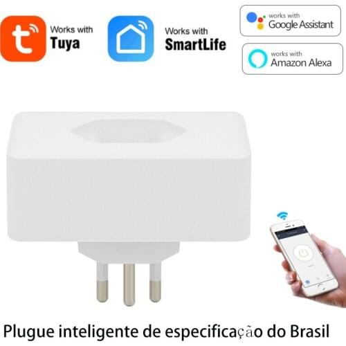 Tuya WiFi Smart Socket Brazil Plug 10A/16A Tuya/Smart life APP Remote Control Compatible With Alexa Google Home Voice Control