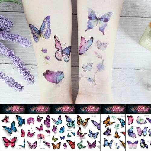 Temporary armband tattoos wrist butterfly watercolor waterproof temporary arm sleeve tattoo hand neck body stickers fake decal