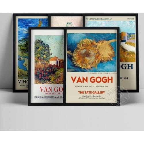 Vincent Van Gogh Exhibition Poster, Farmhouse In Provence Oil Painting, Two Cut Sunflowers Wall Stickers, Vintage Gogh Wall Art