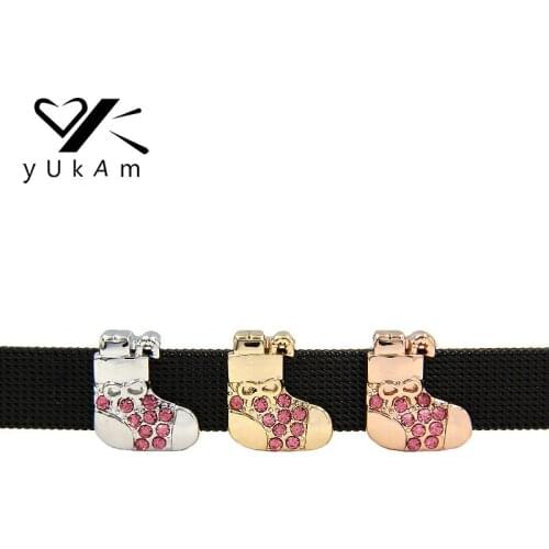 YUKAM Jewelry Sliders Spacers Santa Claus Boots Crystal Christmas Stockings Socks Slide Charms Keeper for Mesh Bracelets Making
