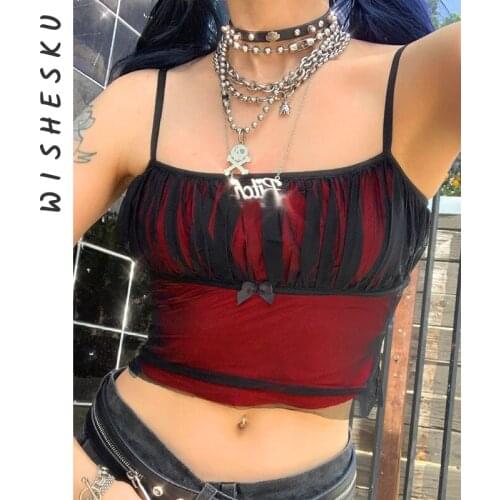 Women Vintage Solid Sexy Ruched Crop Top Mesh Patchwork Cropped Corset Camis for Female 2021 Summer Casual Y2K Clothes