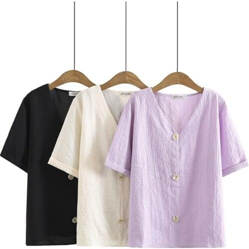 Womens Clothing Blouses&Shirts Plus Size 2021 Summer Show Thin Loose V Neck Thin With Short Sleeves Tops