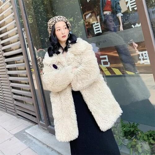 Hstar Women Faux Fox Fur Coat Winter Thick Warm Outwears Female Luxurious Plush Ladies Lapel Faux Fur Jacket Teddy Bear Coats