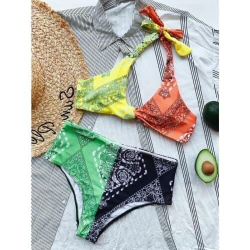 2021 Bathing suits woman Swimming suit bikinis two piece set swimsuits tankini Bandage low waist printing swimwear biquini lady