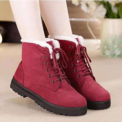 Snow Boots Women Classic Faux Suede Winter Women Boots Warm Plush Female Ankle Boots Hot Women Shoes Lace-up Shoes Woman WSH2461