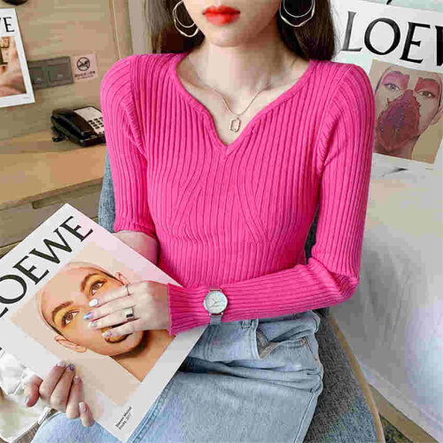 Korean Style Sweaters For Women Fashion Knitted Sweater Mujer Sexy Slim Fit Jumper Pull Femme Undershirt Knitwear