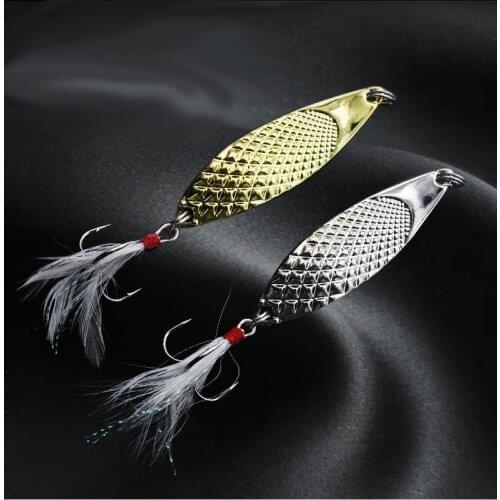1Pcs Metal Spinner Spoon Fishing Lures 10g 15g 20g Gold Silver Artificial Bait With Feather Treble Hook Trout Pike Bass Tackle
