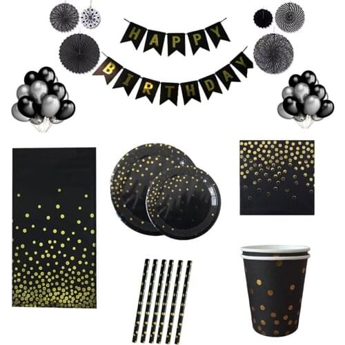 126pcs Gold Dots Plates Cups Napkins Straws Banners Balloons Paper Fans Birthday Party Decorations Dot Disposable Tableware
