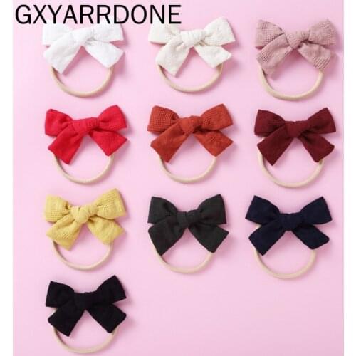 2021 Plaid Linen Cotton Hair Bows Nylon Headband Baby Headwrap Hair Clips For Newborn Girl Kids Hairpin Toddler Hair Accessories