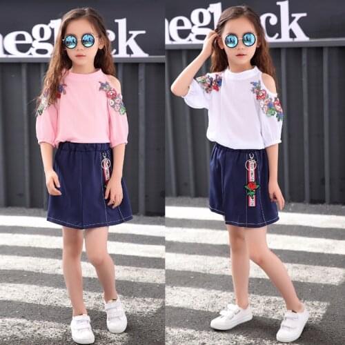 2020 fashion Girl clothes Sets print pattern Embroidery Children FLOWER kids clothing suit baby t shirt+short Cool refreshing