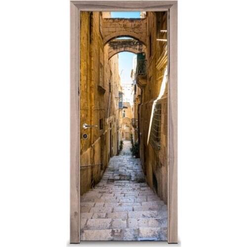 3D Door Sticker Town Street Wall Sticker DIY Door Cover Kitchen Home Decoration Accessories Modern 3d Wall Stickers