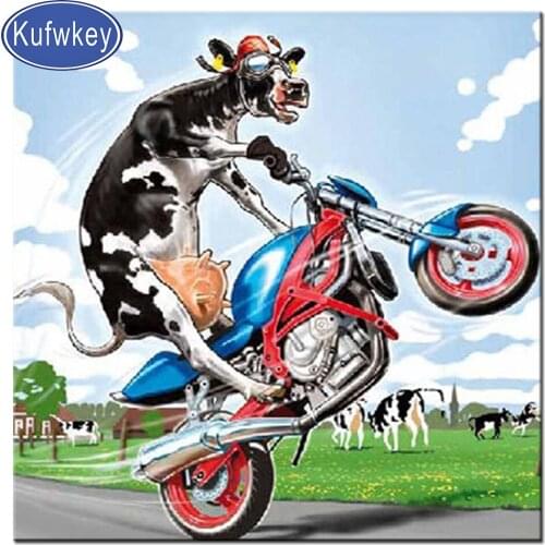 5d diamond painting full square Mosaic Crazy motorcycle cow painting of Rhinestone Embroidery Cross Stitch cartoon decor gift