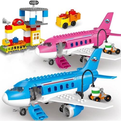 82pcs Big Particles Airport Air Passenger Plane Early Education Building Blocks Enlighten Bricks Children Educational Toys Gifts