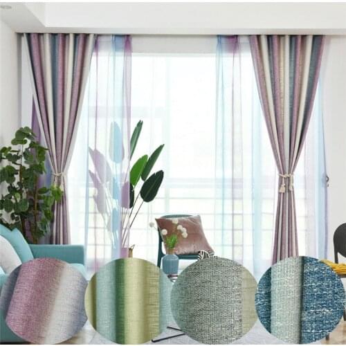 Color Striped Living Room Curtains Window Door Decoration Polyester Hemp Fabric Jinya Home Charming Kitchen Bedroom Panel Drapes