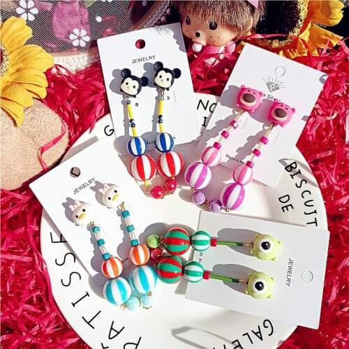 Disney Anime Accessories Fashion Mickey Mouse Resin Long Earrings Cartoon Cute Girls Lotso Ears Decoration 925 Silver Pink