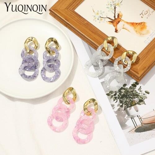 Colorful Resin Chain Long Drop Earrings for Women 2021 Statement Large Sequins Acrylic Dangler Earring for Teen Girls Fashion