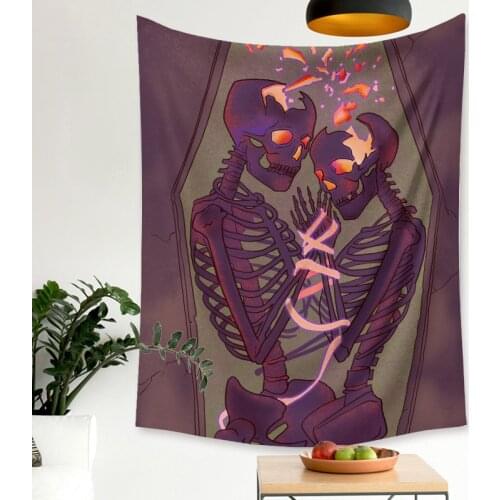 Skeleton Lovers Printed Tapestry Wall Hanging Nordic Home Living Room Bedroom Fabric Hanging Painting Background Decoration