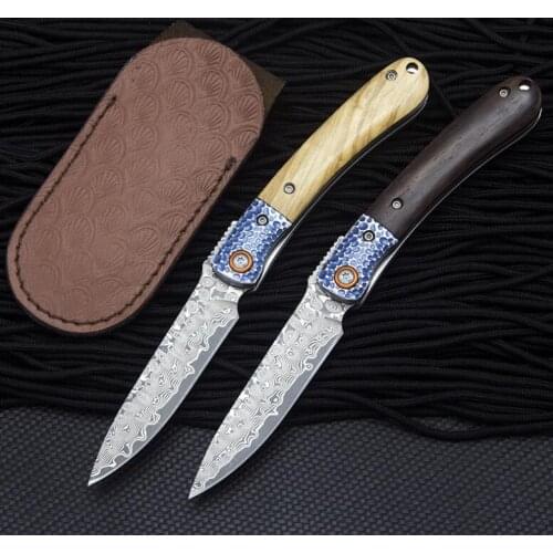 Finger Pocket Folding Knife VG10 Damascus Blade Rosewood Handle Tactical Rescue Hunting Fishing EDC Survival Tool Knives