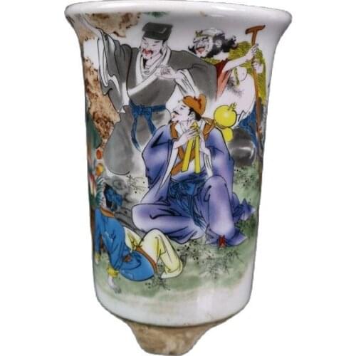 Chinese Old Porcelain Pastel Eight Immortals Flowerpot