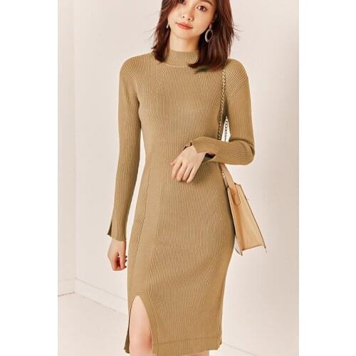Classic Retro Soft Elastic Turtleneck Sweater Dress for Women Long Sleeve Casual Spring Autumn Vintage Sweater Female Jumpers