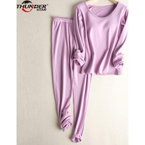 Bra Padded Fleece Lined Warm 2 Pieces Women Long Johns Set 2018 Autumn Winter Slim Solid Ultra Soft Thermal Underwear For Women