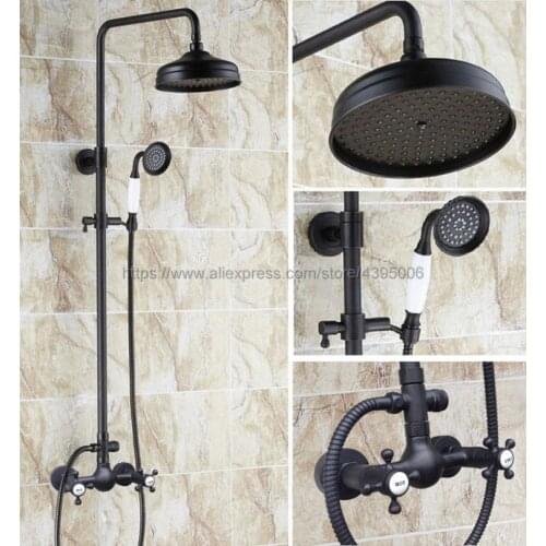 Oil Rubbed Bronze Bathroom 8" Rainfall Shower Faucet Set Double Handle Bath Shower Mixer Taps Wall Mounted Brs498