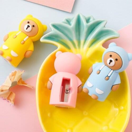 Cute Cartoon soft bear Pencil Sharpener Kawaii School Supplies Stationery Items Student Prize for Kids Gift Girl stationery
