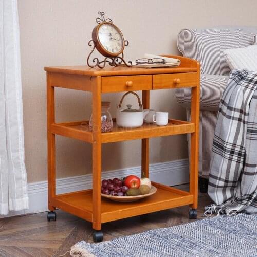 Solid wood mobile dining car home kitchen trolley delivery dining car rack three-tier tea cart wine cart
