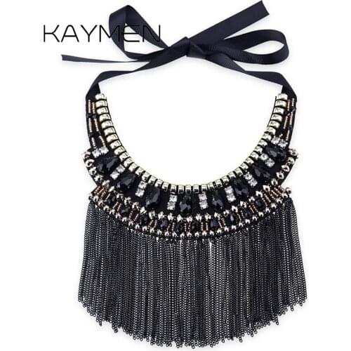 Fashion Crystal Statement Nceklace Women Wedding Party Jewelry Tassels Chokers Necklace Pendant Charm Bijoux Maxi NK-01637