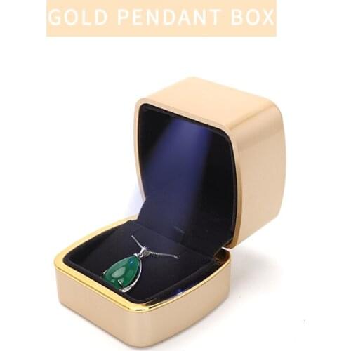 Fashion Gold LED Light Pendent Jewelry Storage Display Box Women Earring Wedding Ring Showcase Jewellery Holder For Lover Gifts
