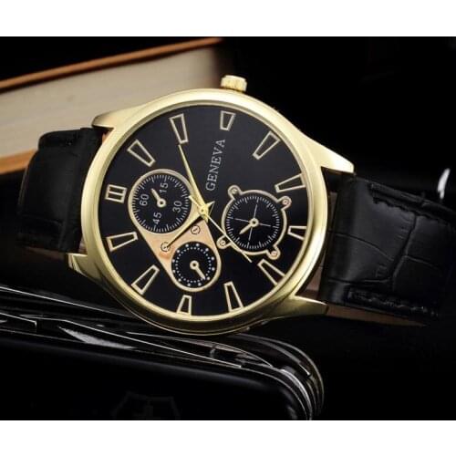 Geneva Watches Men Fashion Leather Band Quartz Wristwatch Men Sports Watches Relogio Masculino reloj hombre herenhorloge