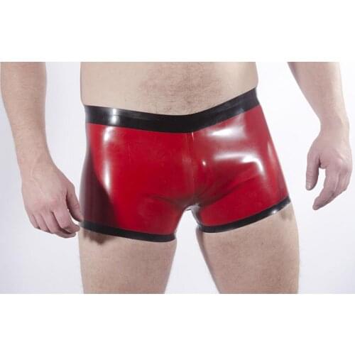100% handmade underwear mens red latex shorts with black trims decorations No zipper