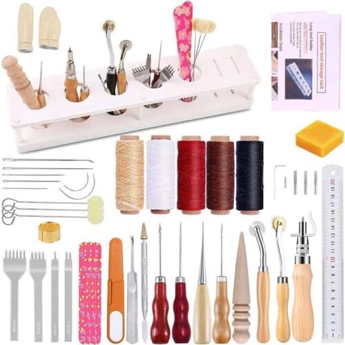 LMDZ 39Pcs Leather Tooling kit, Leather Working kit,Leather Working Tools with Scratch Wire Wheels, Leather Groover,Waxed Thread