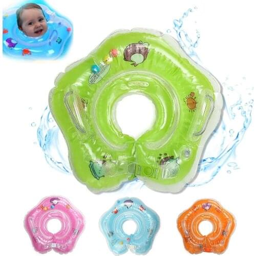 Baby Infant Swimming Pool Bath Shower Neck Floating Inflatable Ring Circle Toy Double Air Bags Design Built-in Bells 0-3Y Baby