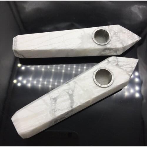 Natural White Turquoise Crystal Wand Smoking Pipe Healing Stone Cigarette Holder +1 brush +3 filters