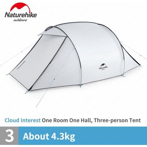 Naturehike 3 People Camping Tent Two-way Door Large Hall Family Tent Sunscreen Waterproof Outdoor Family Travel Camping Hiking
